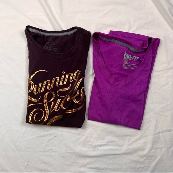 Bundle Nike Sportswear Running Sucks Maroon T Shirt Slim Fit Small & Dri Fit S - Picture 1 of 9